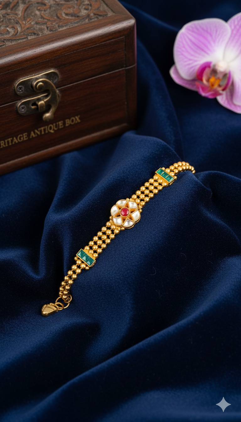 Emerald Cluster Kundan Bracelet (AN-BR-06-M)