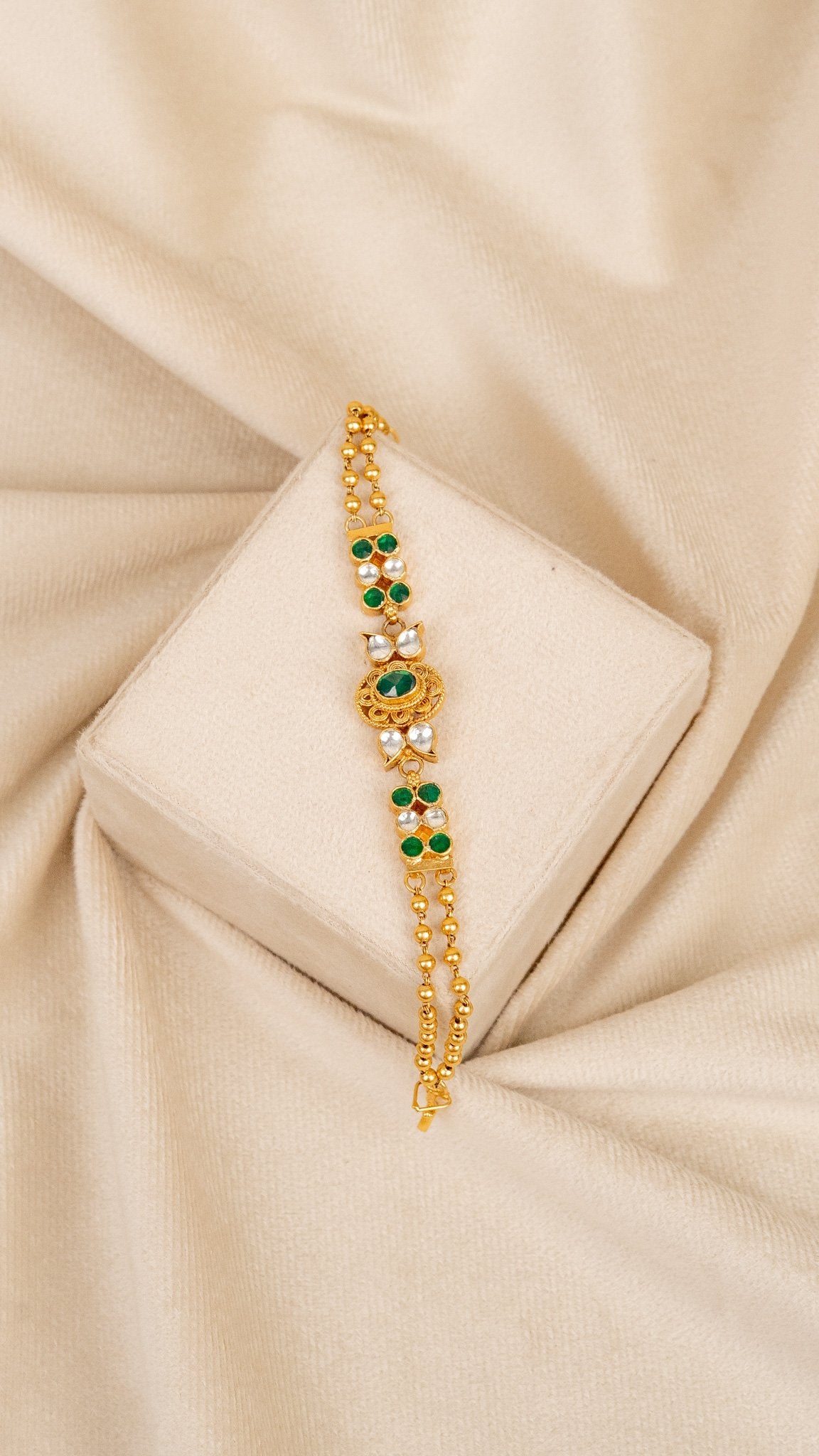 Ruby–Green Teardrop Kundan Bracelet (AN-BR-03-M)