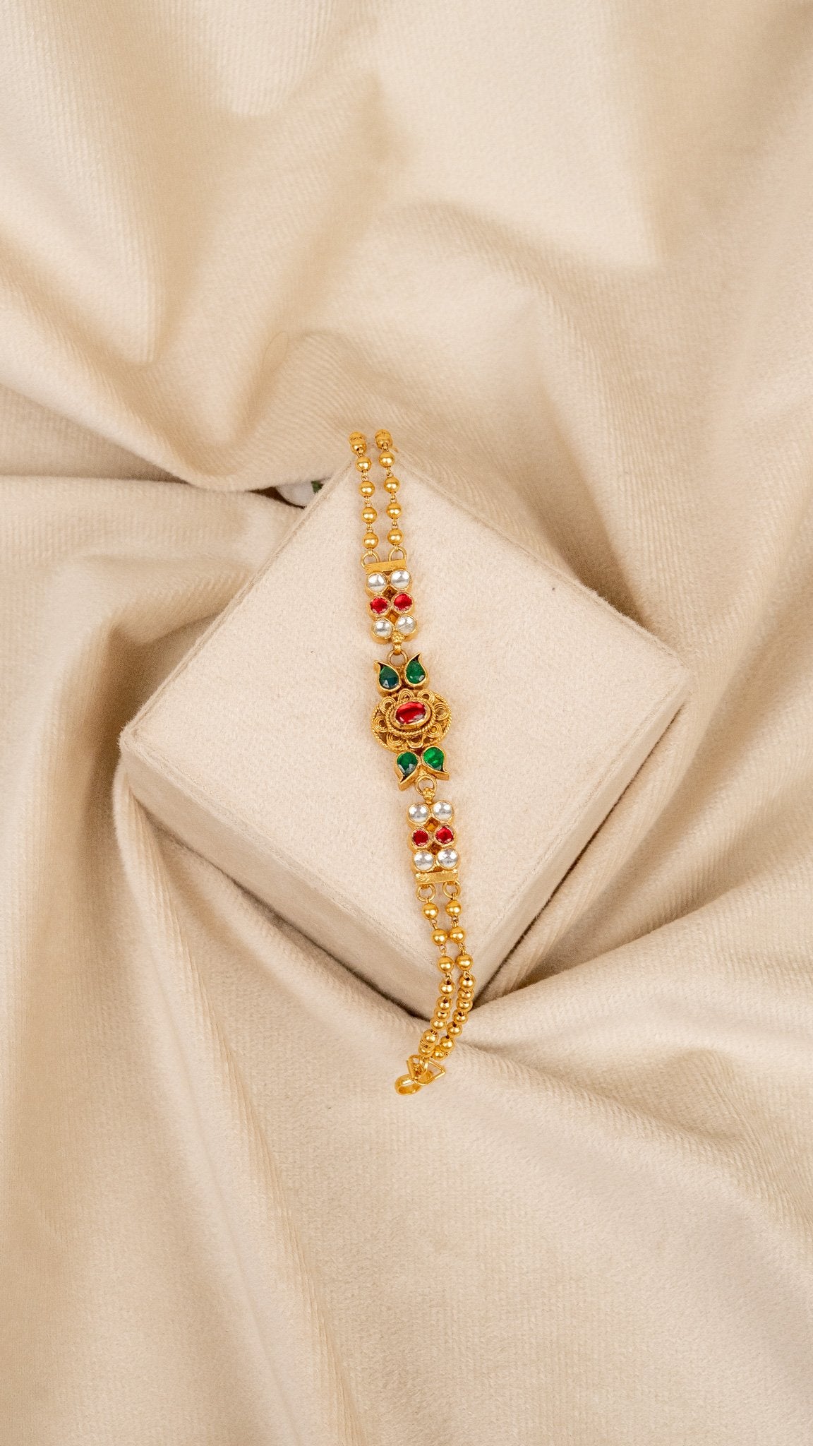 Ruby–Green Teardrop Kundan Bracelet (AN-BR-03-M)