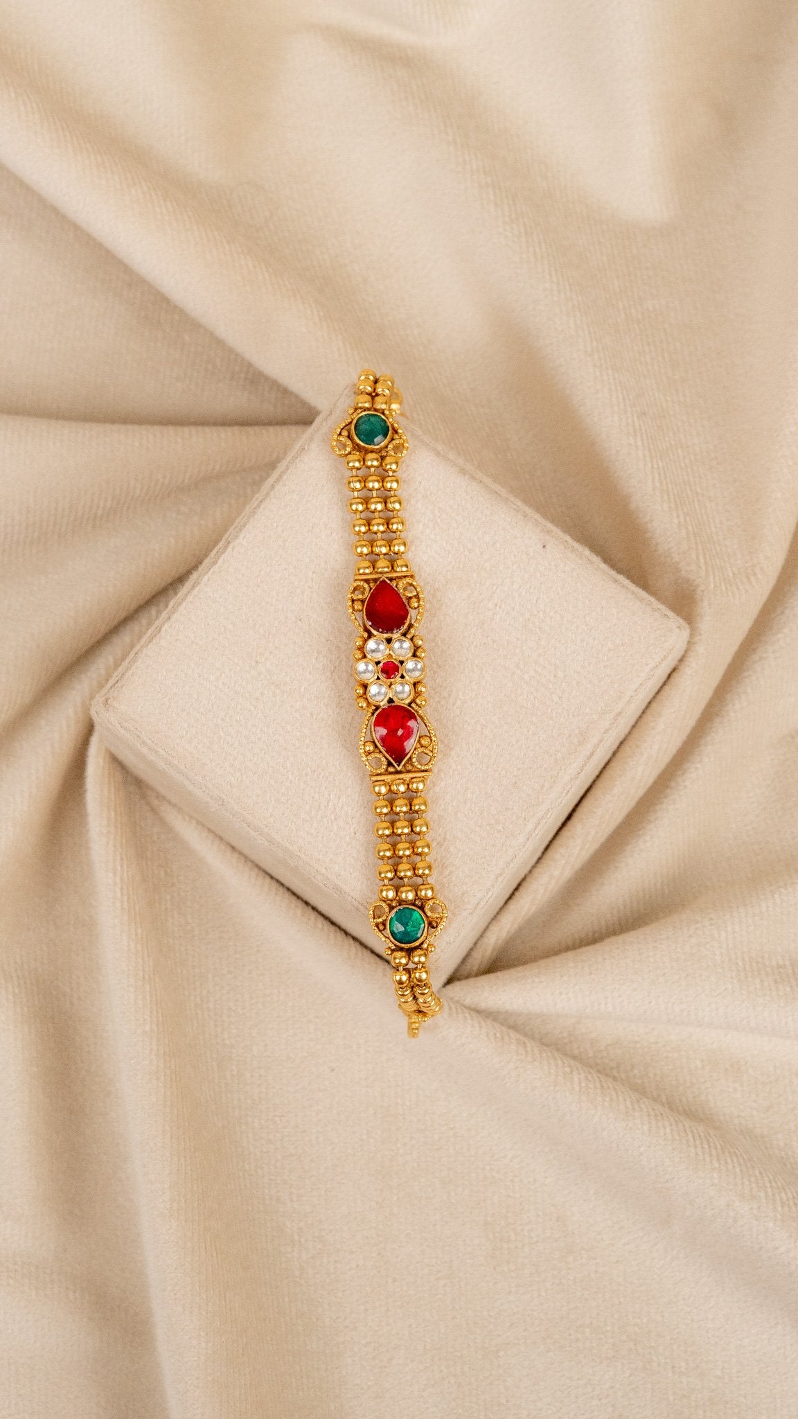 Ruby–Green Antique Gold Bracelet (AN-BR-07-M)