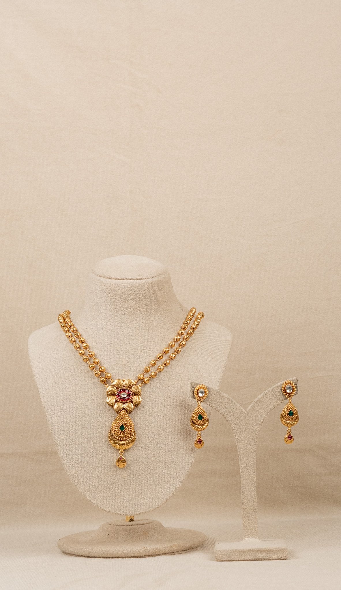 Golden Floral Meena Necklace Set (AN-PD-36)