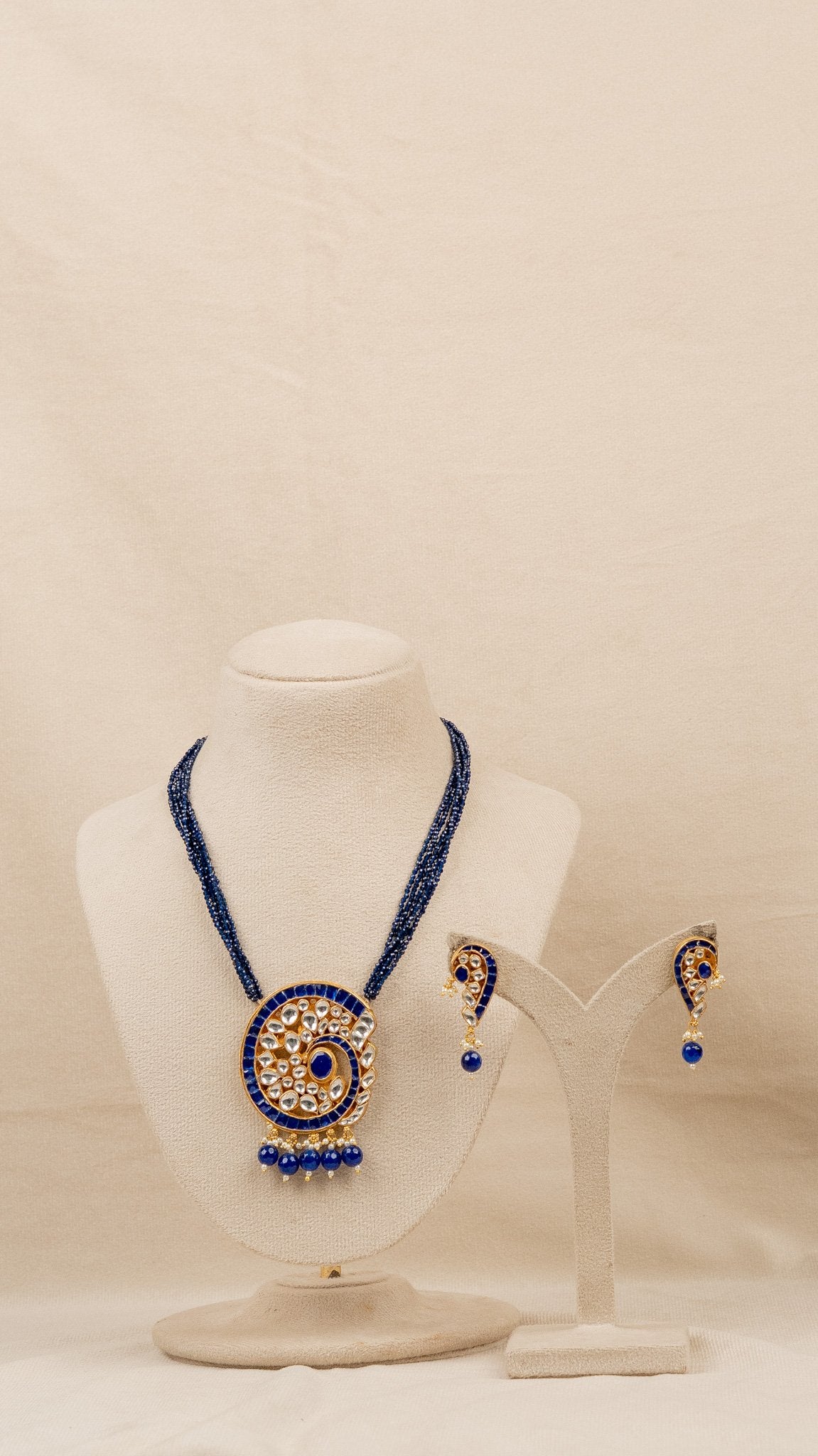Royal Blue Kundan Necklace Set (JA-PD-15-B)