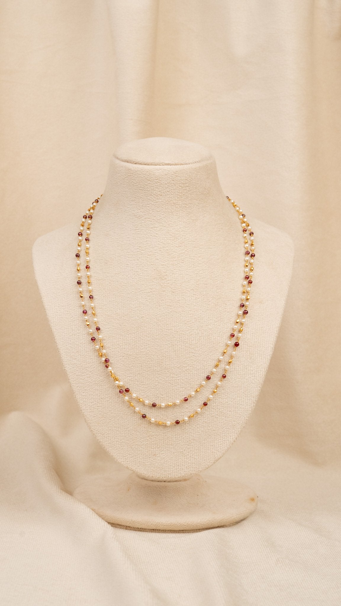 Pearl & Gold Bead Layered Mala (MO-MA-15)