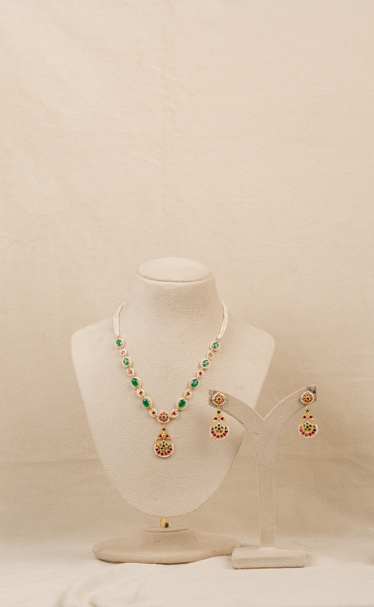 Emerald Meenakari Stone Necklace Set (MO-NK-16-M)