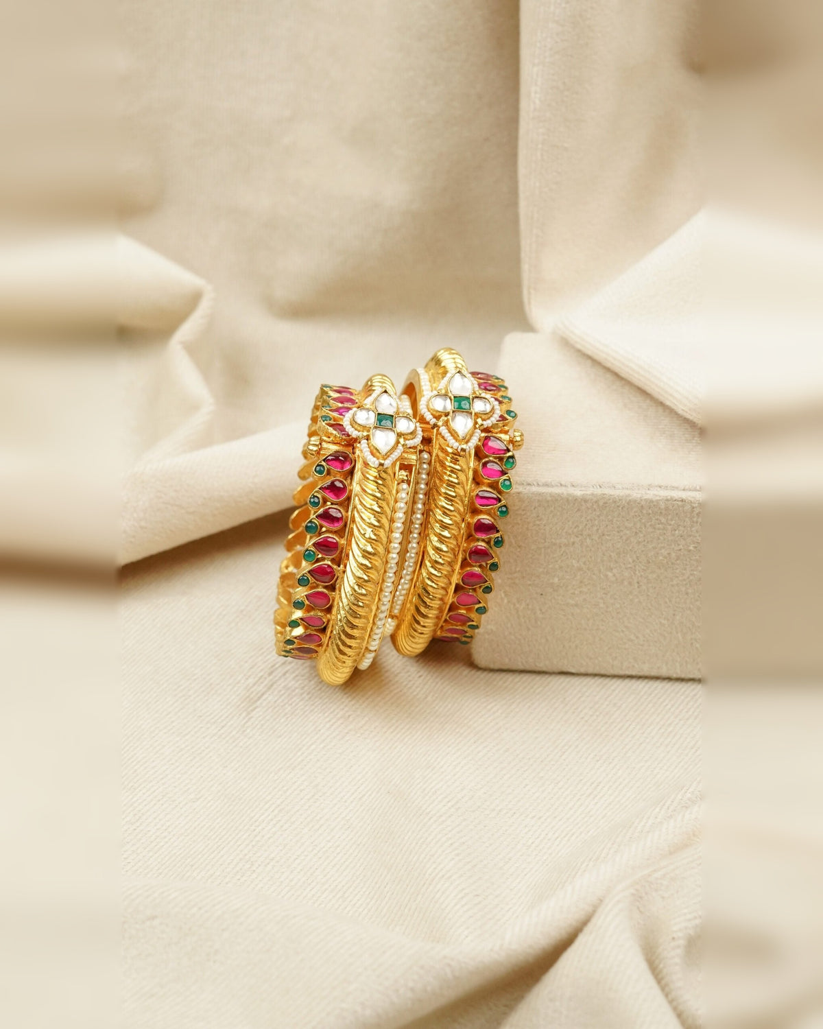 Antique Bajaria Bangles – antique kundan bangles in 1 gram gold forming by Dev Jewellers, view 1