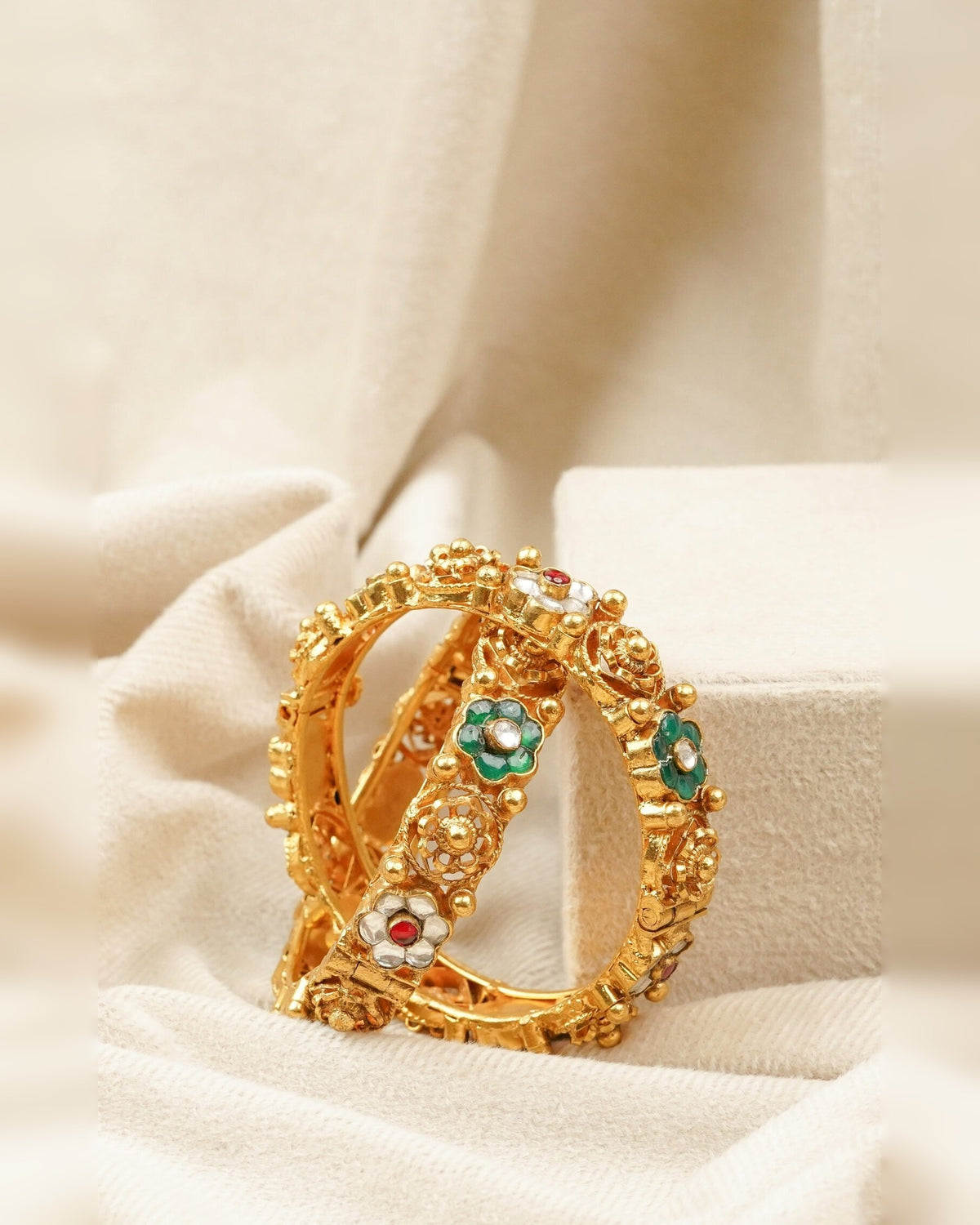 Antique Floral Meenakari Bangles – antique kundan bangles in 1 gram gold forming by Dev Jewellers, view 1