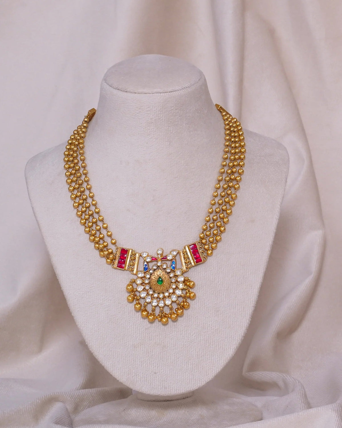 Antique Bor Mor Necklace – antique kundan necklace in 1 gram gold forming by Dev Jewellers, view 2