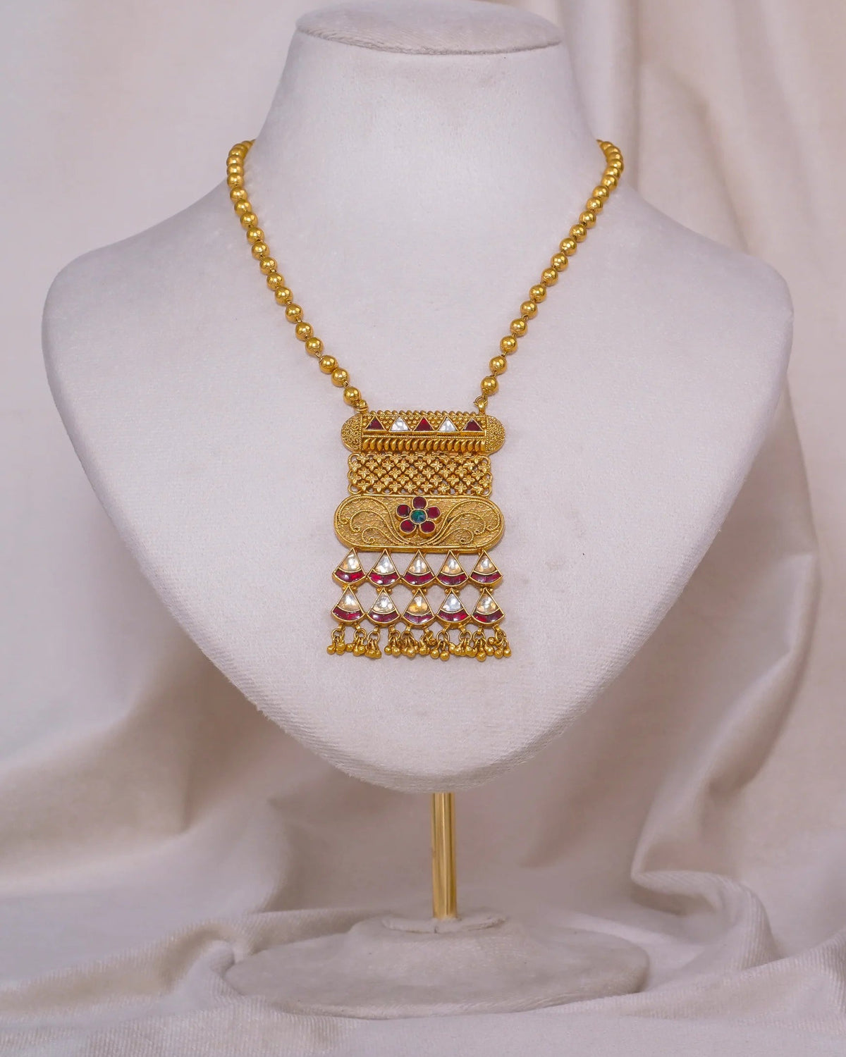 Antique Jaisalmeri Bormala Necklace – antique kundan necklace in 1 gram gold forming by Dev Jewellers, view 2