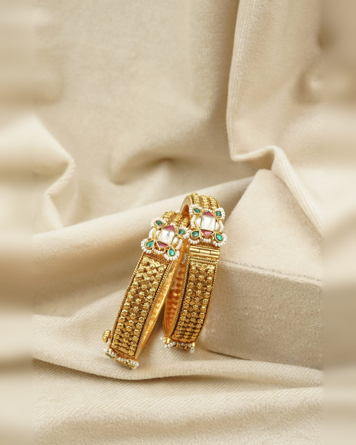 Antique Kundan Square Bangles – antique kundan bangles in 1 gram gold forming by Dev Jewellers, view 1