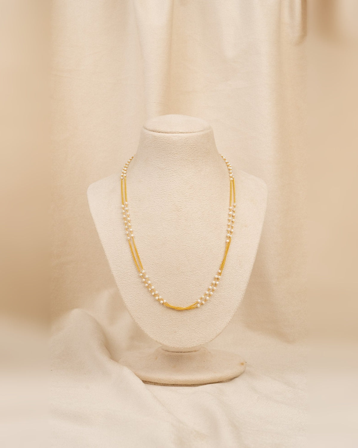Blue Stone & Pearl Triple Layer Mala – moti mala in 1 gram gold forming by Dev Jewellers