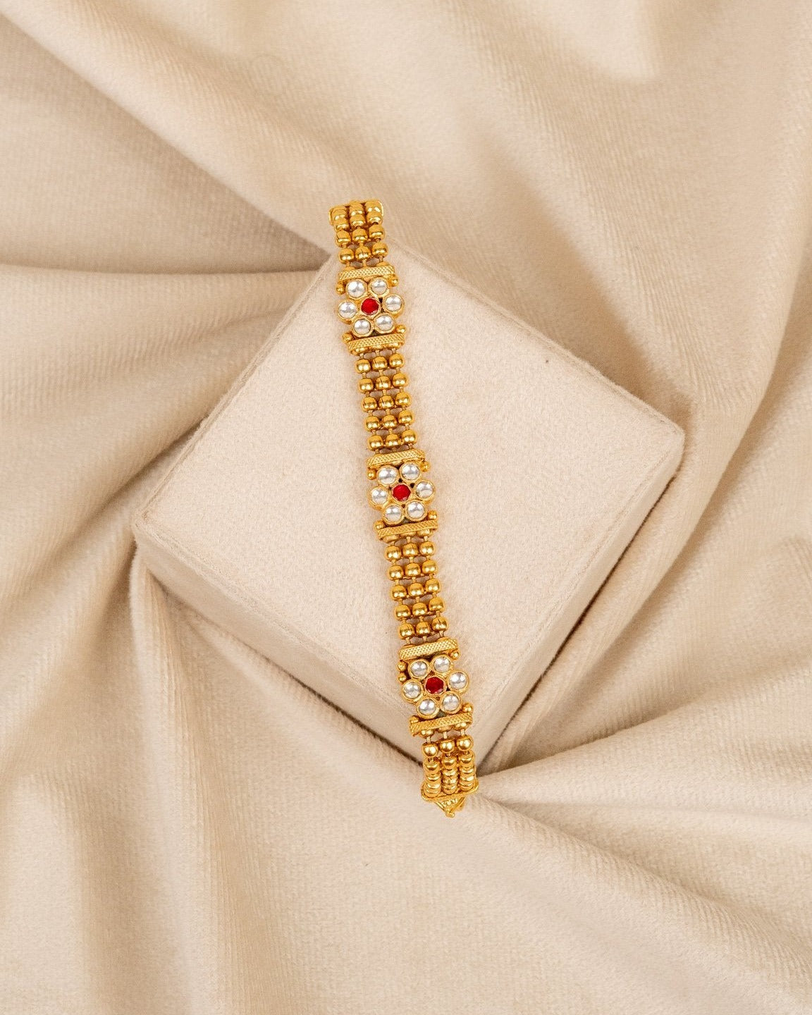 Circular Kundan Linked Bracelet – antique kundan bracelet in 1 gram gold forming by Dev Jewellers, view 1