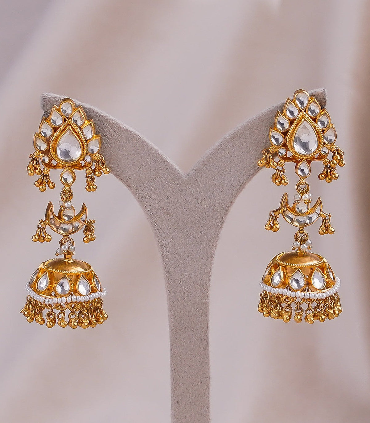 Antique Pan Dull Earrings - antique kundan earrings in 1 gram gold forming by Dev Jewellers