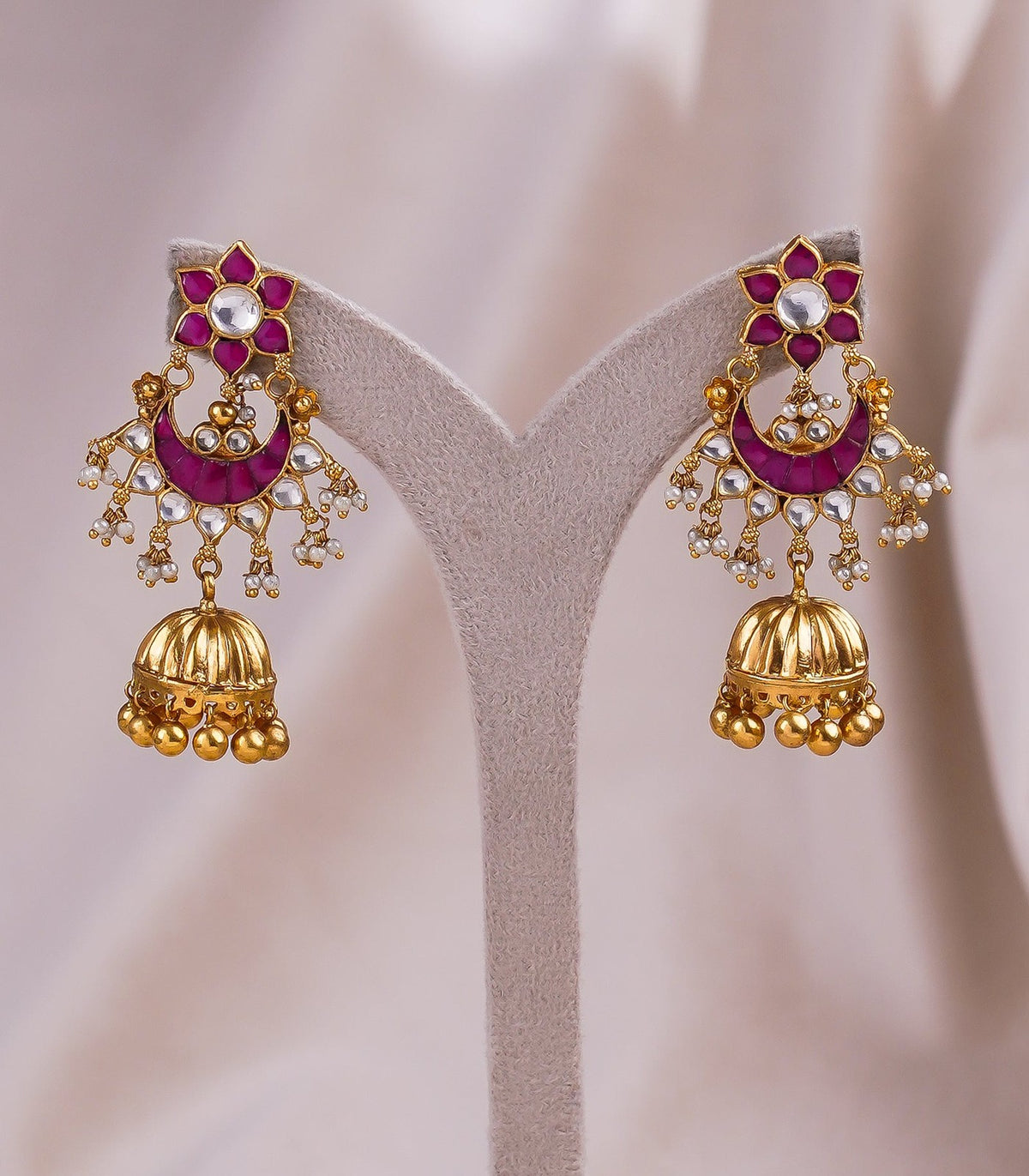 Antique Dull Earrings - antique kundan earrings in 1 gram gold forming by Dev Jewellers