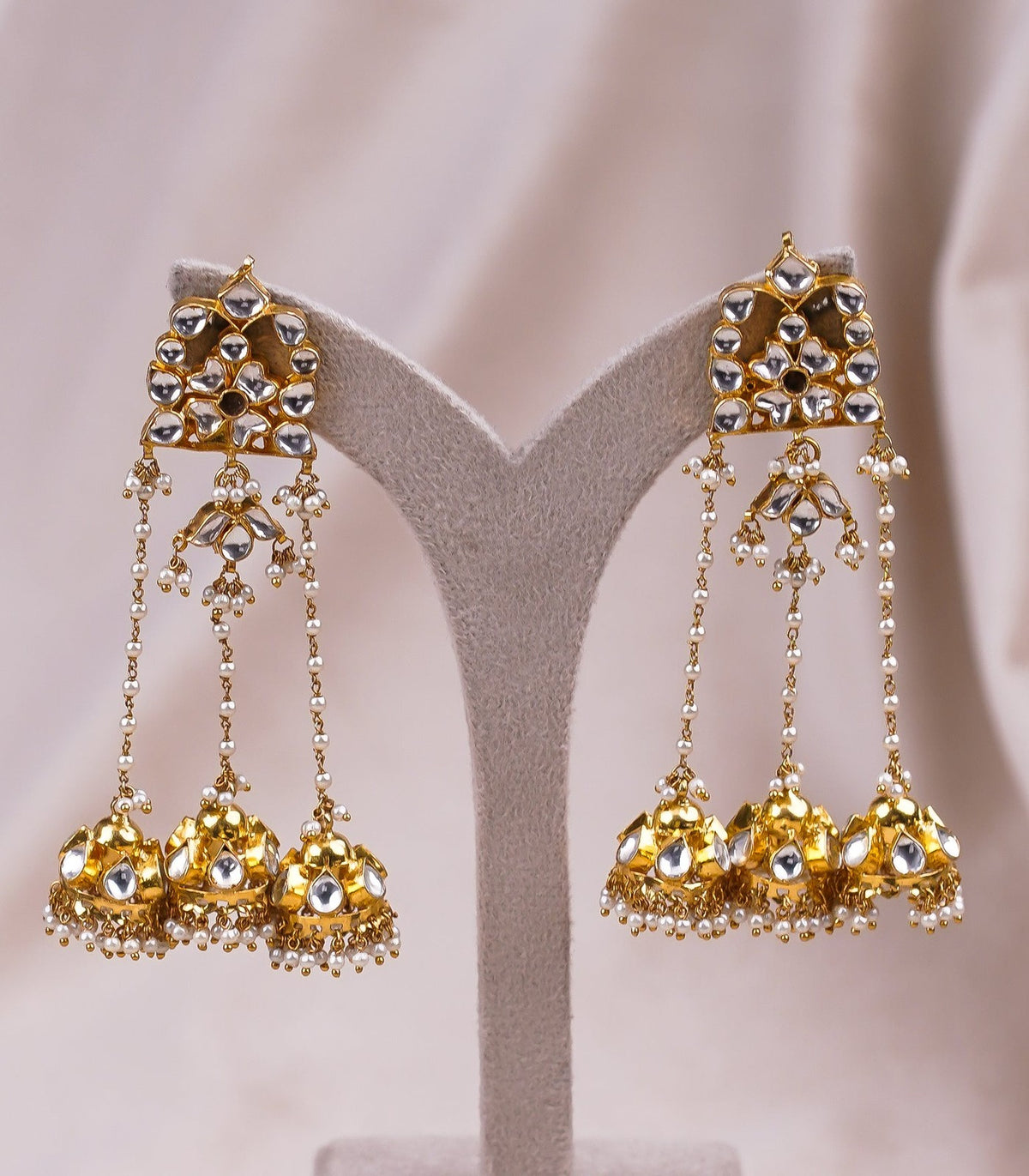 Antique Long Earrings - antique kundan earrings in 1 gram gold forming by Dev Jewellers