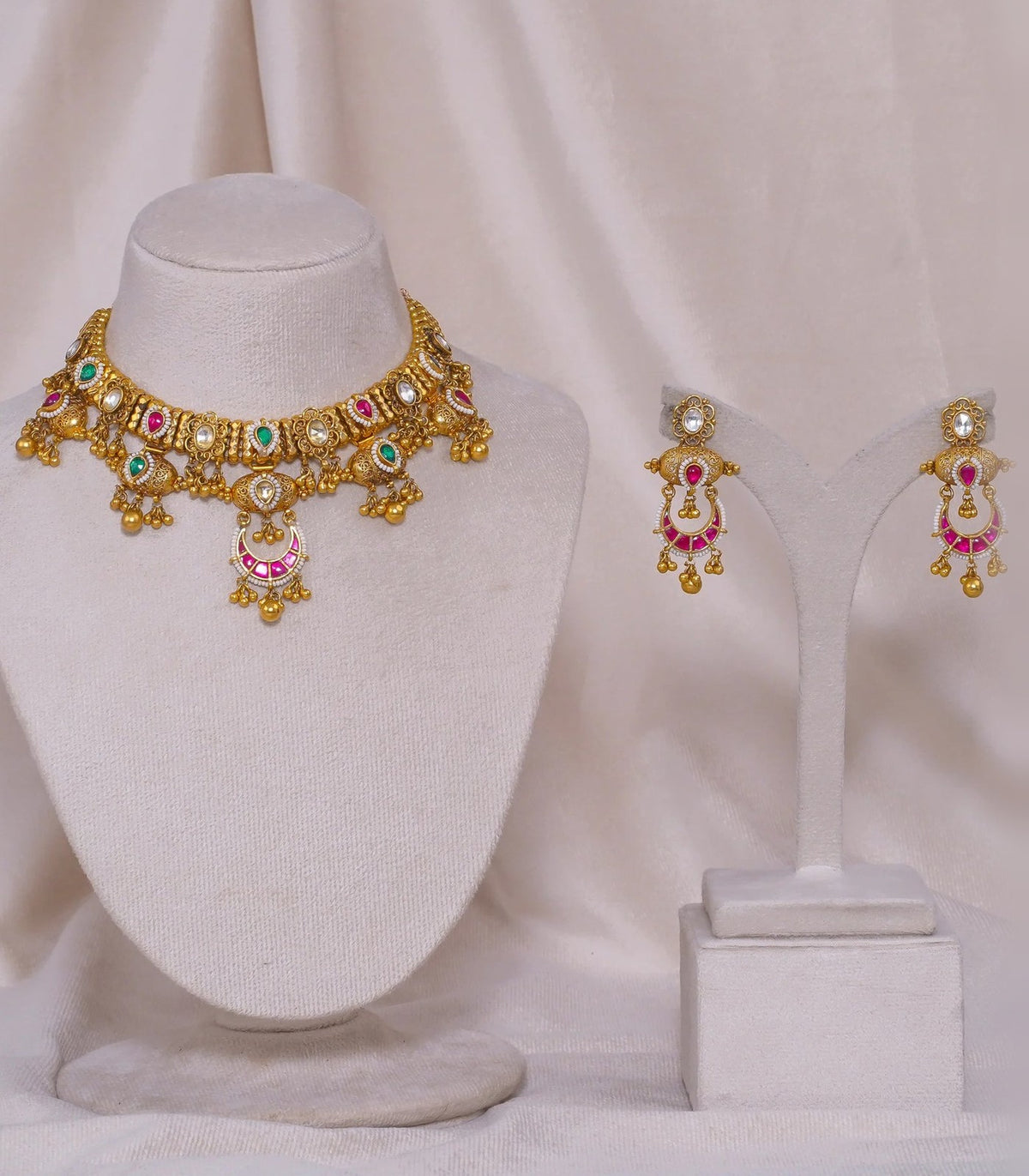Antique Dodi Moon Necklace - antique kundan necklace in 1 gram gold forming by Dev Jewellers, view 1