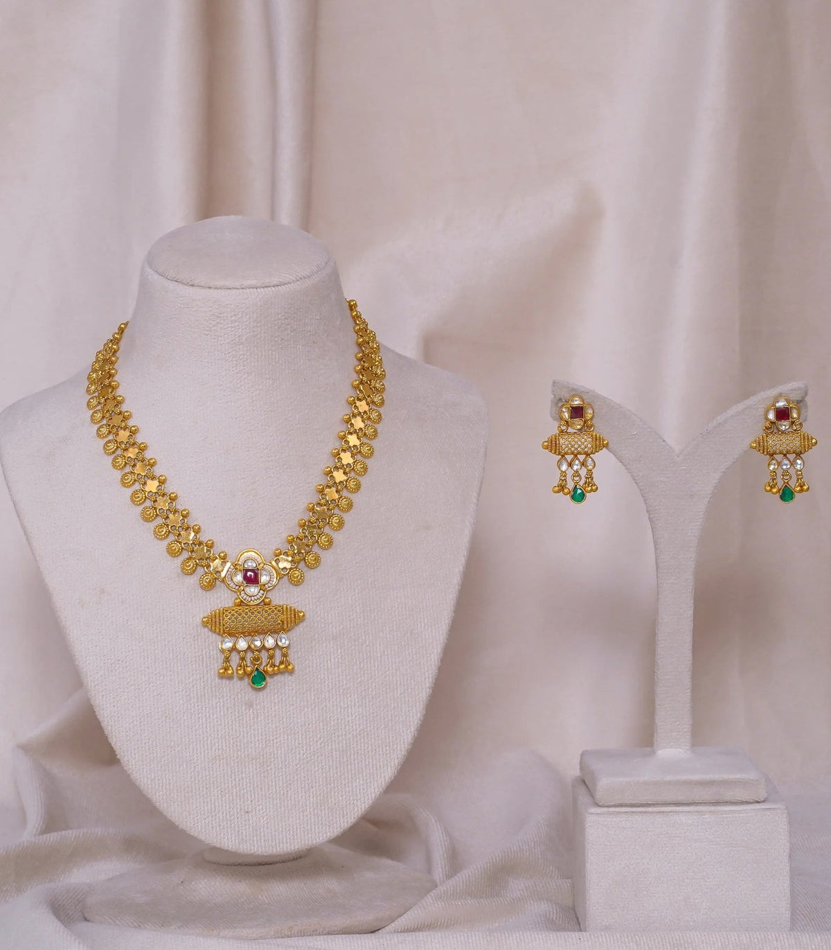 Antique Chandan Doodi Necklace - antique kundan necklace in 1 gram gold forming by Dev Jewellers, view 1
