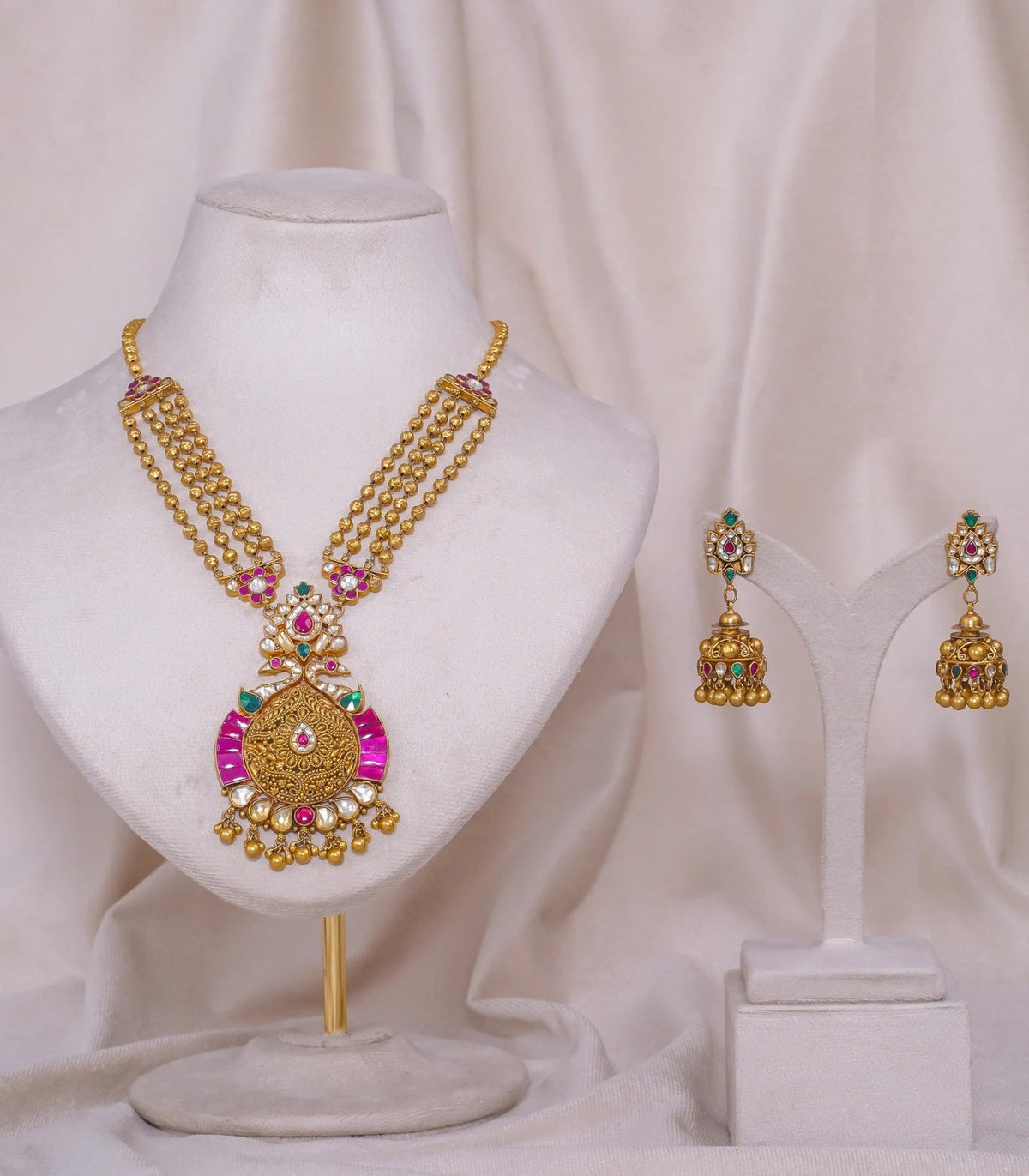 Antique Mor Set - antique kundan set in 1 gram gold forming by Dev Jewellers, view 1