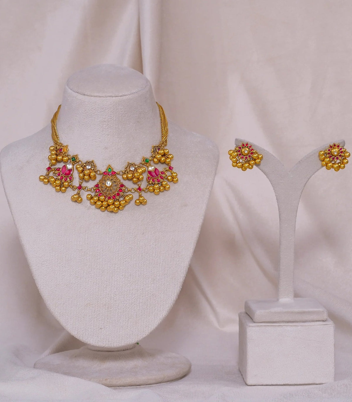 Antique Googra Round Necklace - antique kundan necklace in 1 gram gold forming by Dev Jewellers, view 1