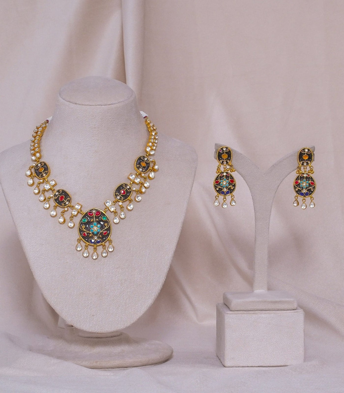 Antique Meenakari Necklace - antique kundan necklace in 1 gram gold forming by Dev Jewellers, view 1