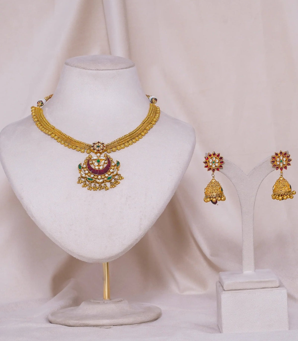 Antique Gulab Necklace - antique kundan necklace in 1 gram gold forming by Dev Jewellers, view 1
