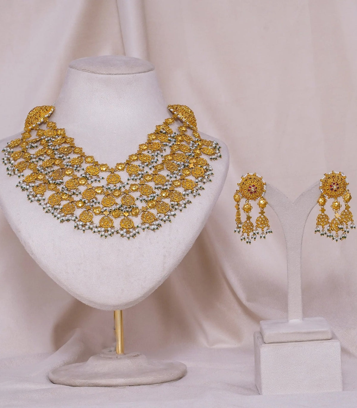 Antique Three Line Necklace - antique kundan necklace in 1 gram gold forming by Dev Jewellers, view 1