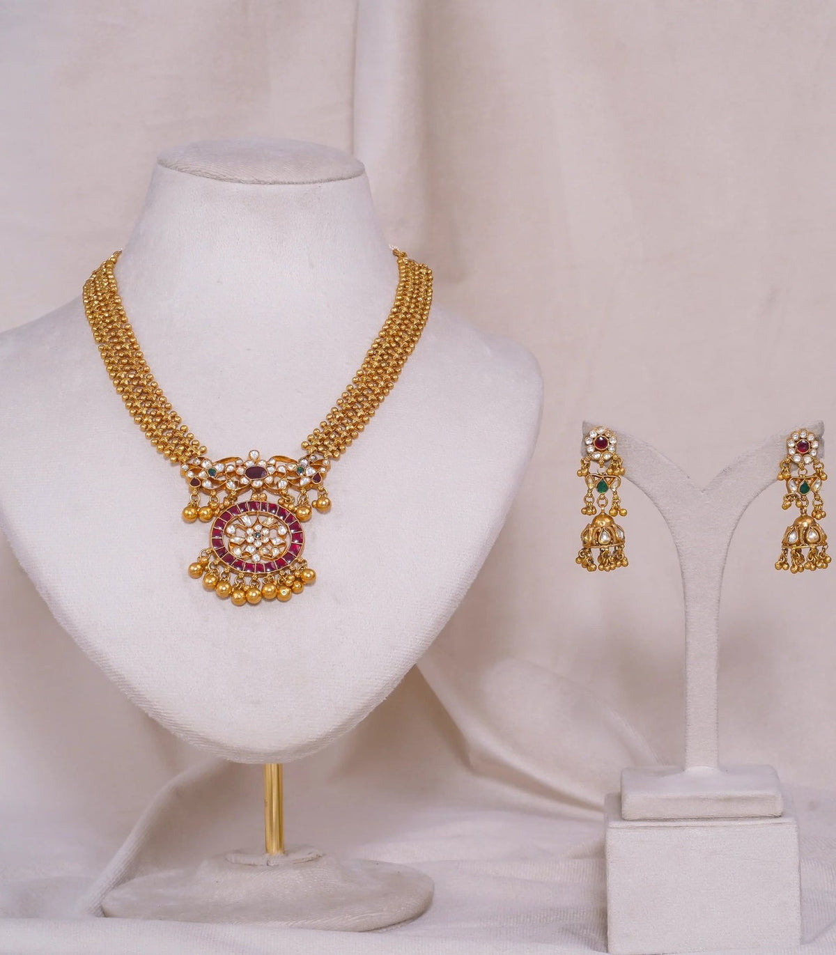 Antique Round Necklace - antique kundan necklace in 1 gram gold forming by Dev Jewellers, view 1