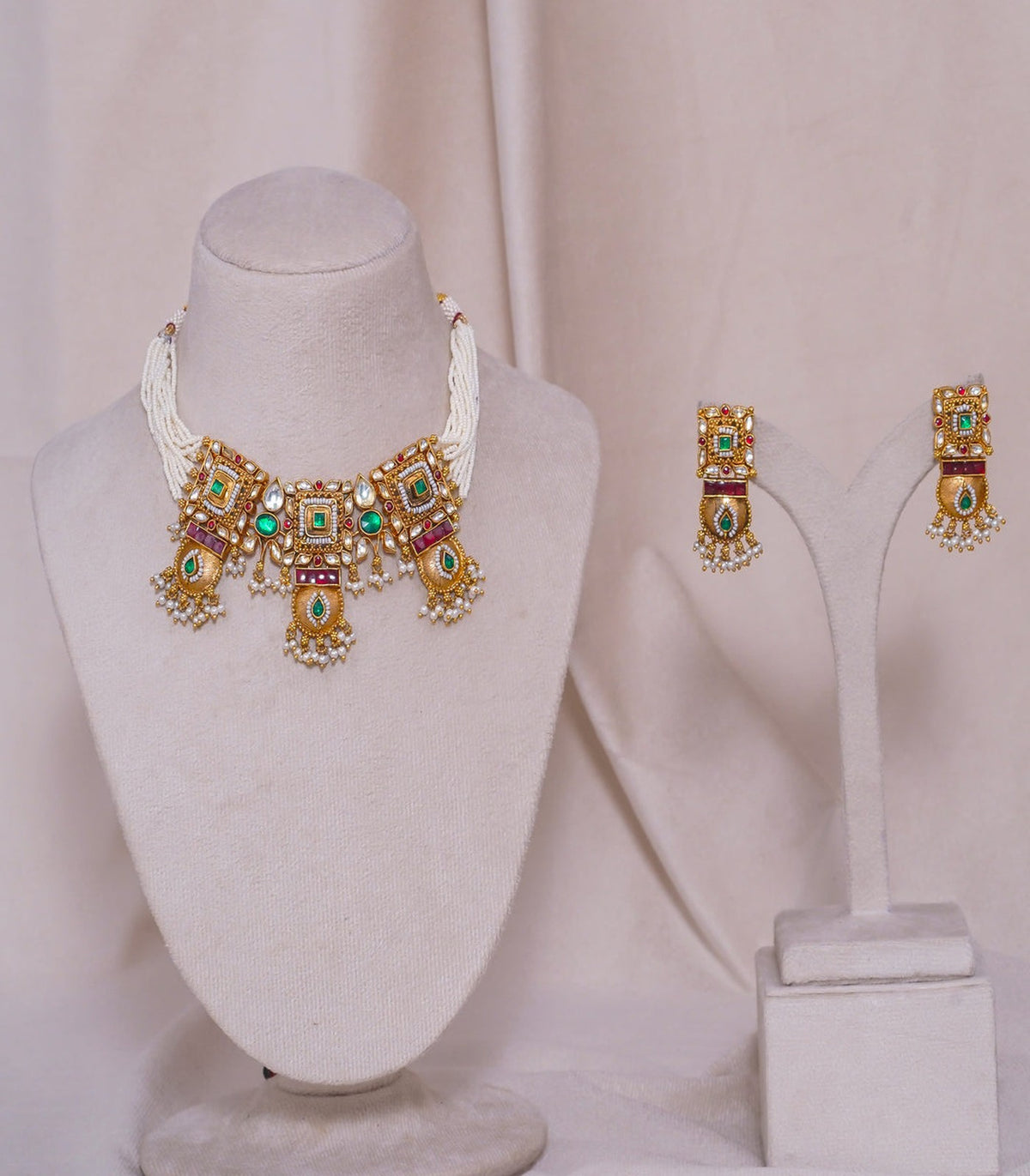 Antique Moti Necklace - antique kundan necklace in 1 gram gold forming by Dev Jewellers, view 1