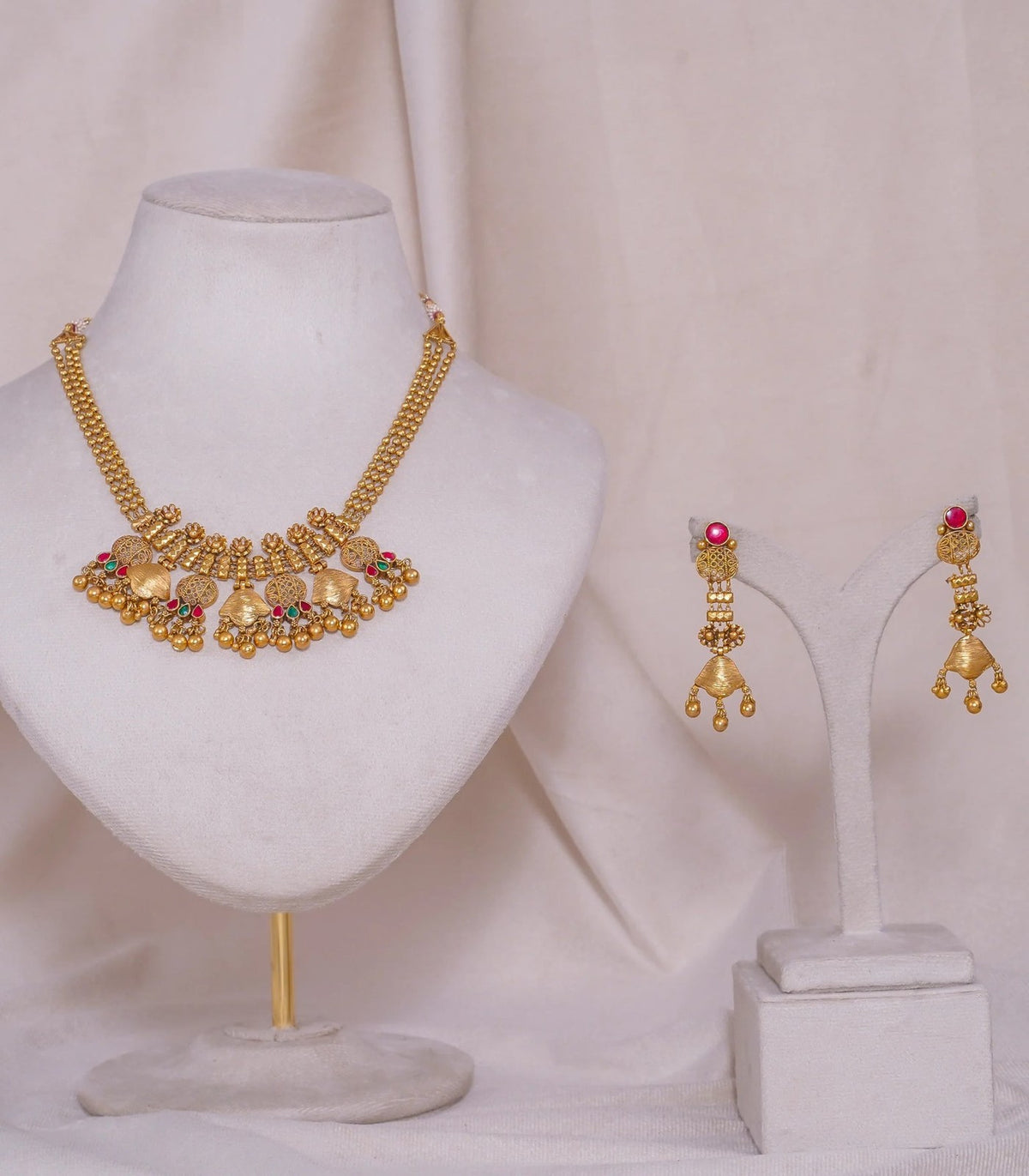Antique Gulabful Necklace - antique kundan necklace in 1 gram gold forming by Dev Jewellers, view 1