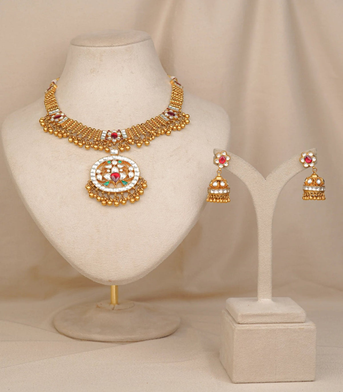 Antique Round Necklace - antique kundan necklace in 1 gram gold forming by Dev Jewellers, view 1
