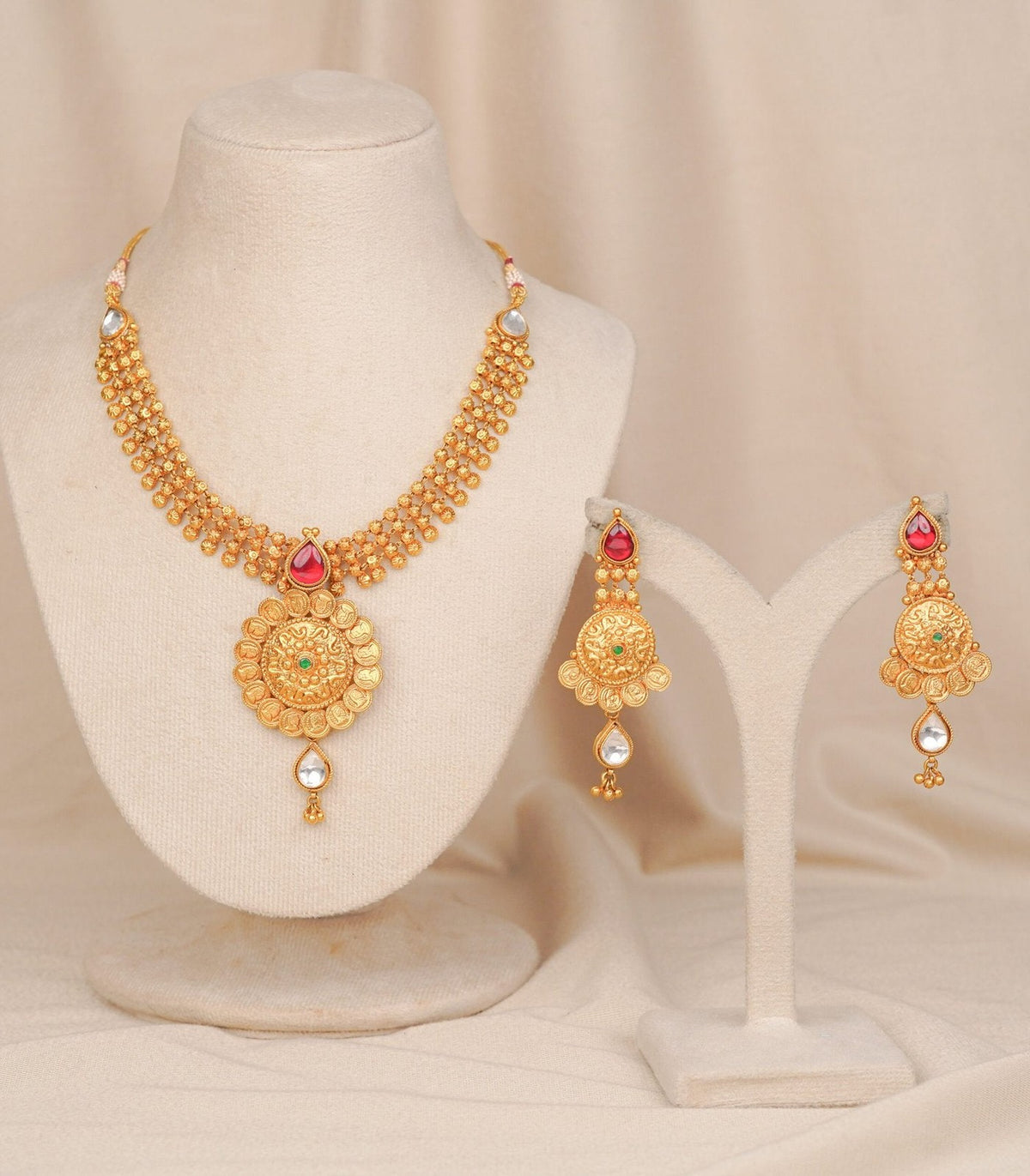 Antique Gini Round Necklace - antique kundan necklace in 1 gram gold forming by Dev Jewellers