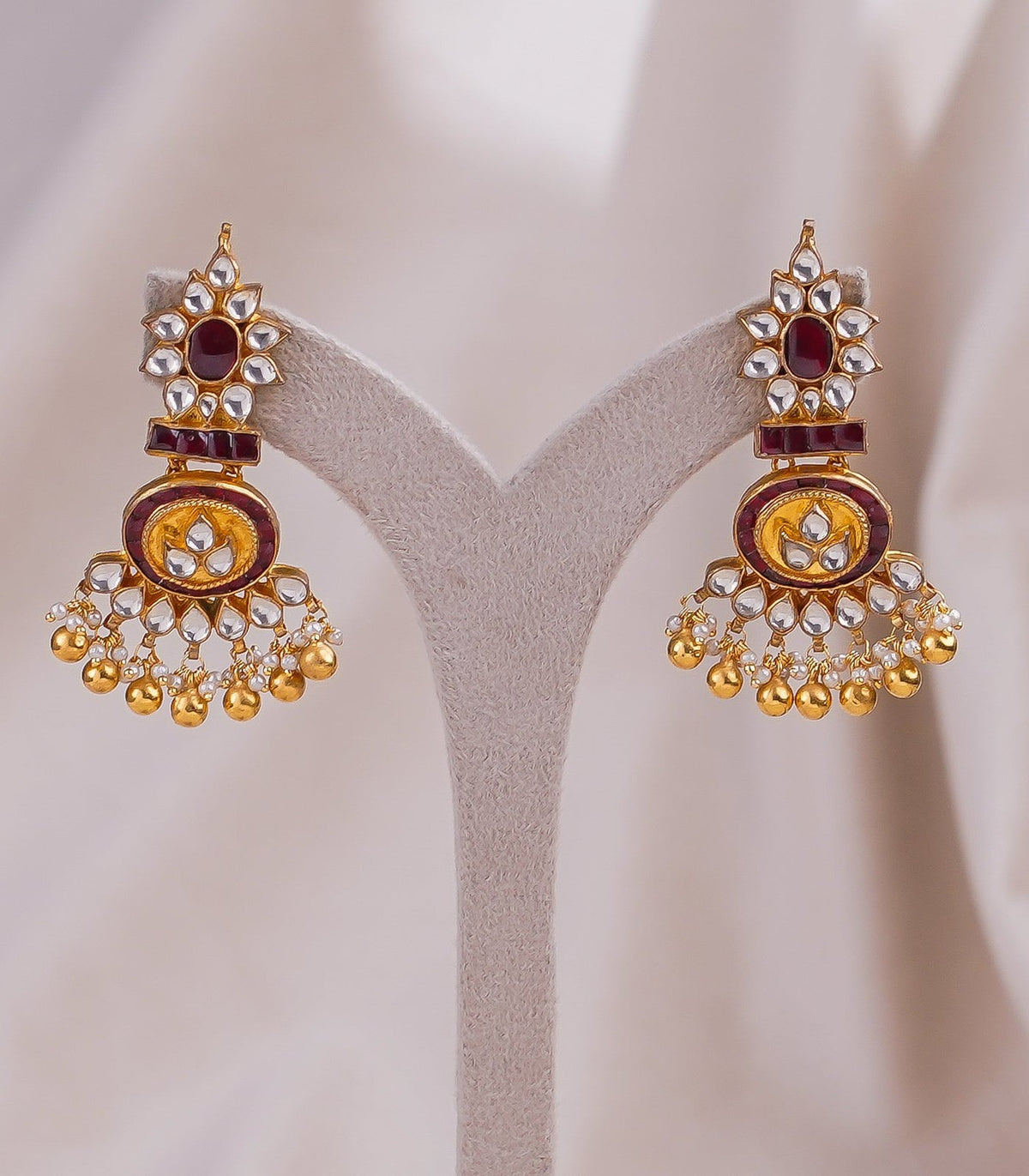 Jadtar Earrings - jadtar kundan earrings in 1 gram gold forming by Dev Jewellers