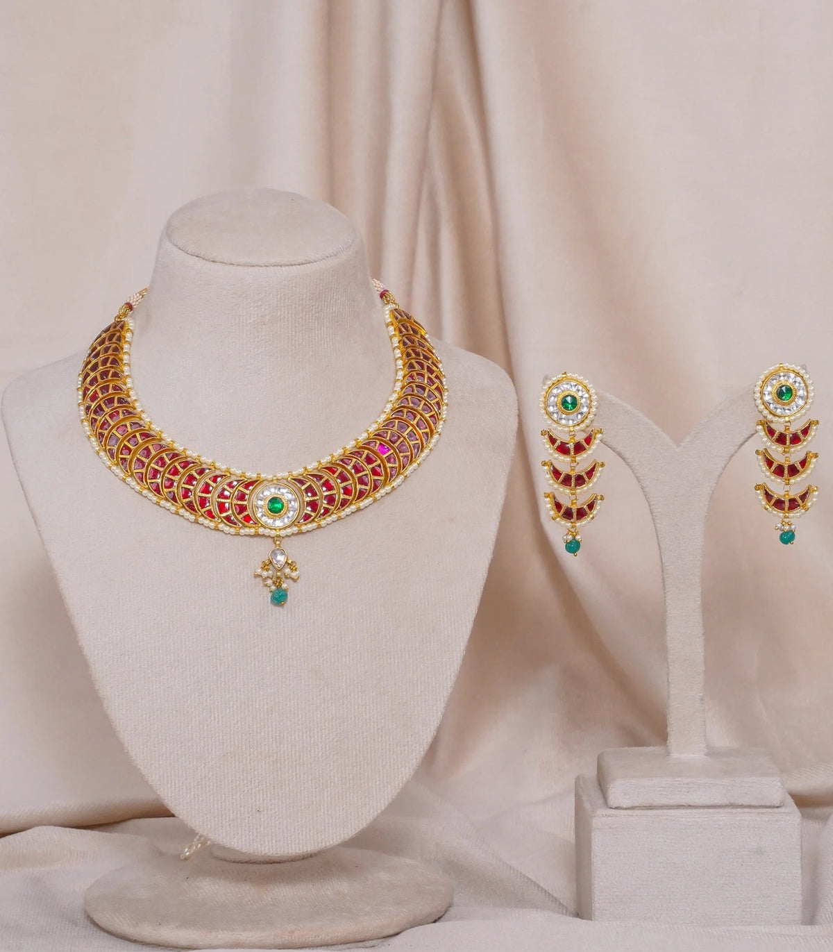 Jadtar Moon Necklace - jadtar kundan necklace in 1 gram gold forming by Dev Jewellers, view 1