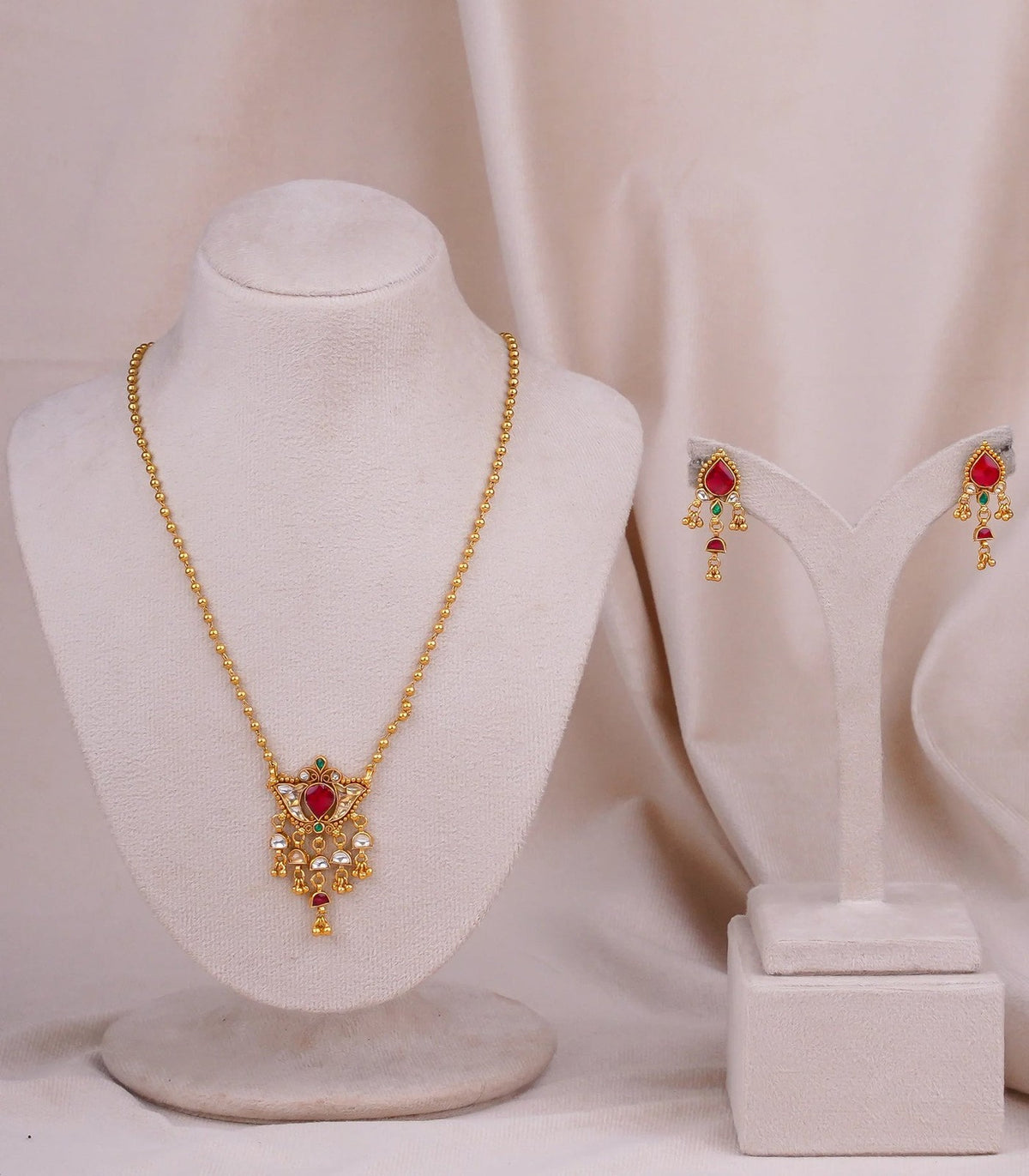 Antique Lotus Pendant - antique kundan pendant in 1 gram gold forming by Dev Jewellers