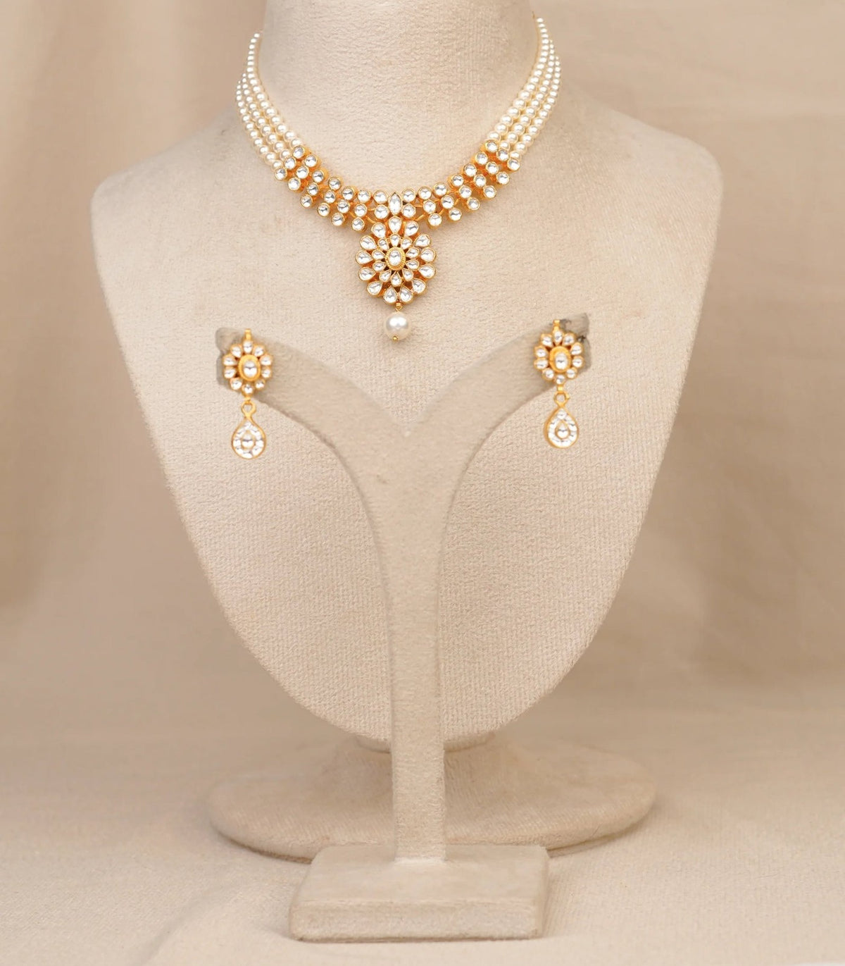 Moti White Necklace - moti & kundan necklace in 1 gram gold forming by Dev Jewellers, view 1