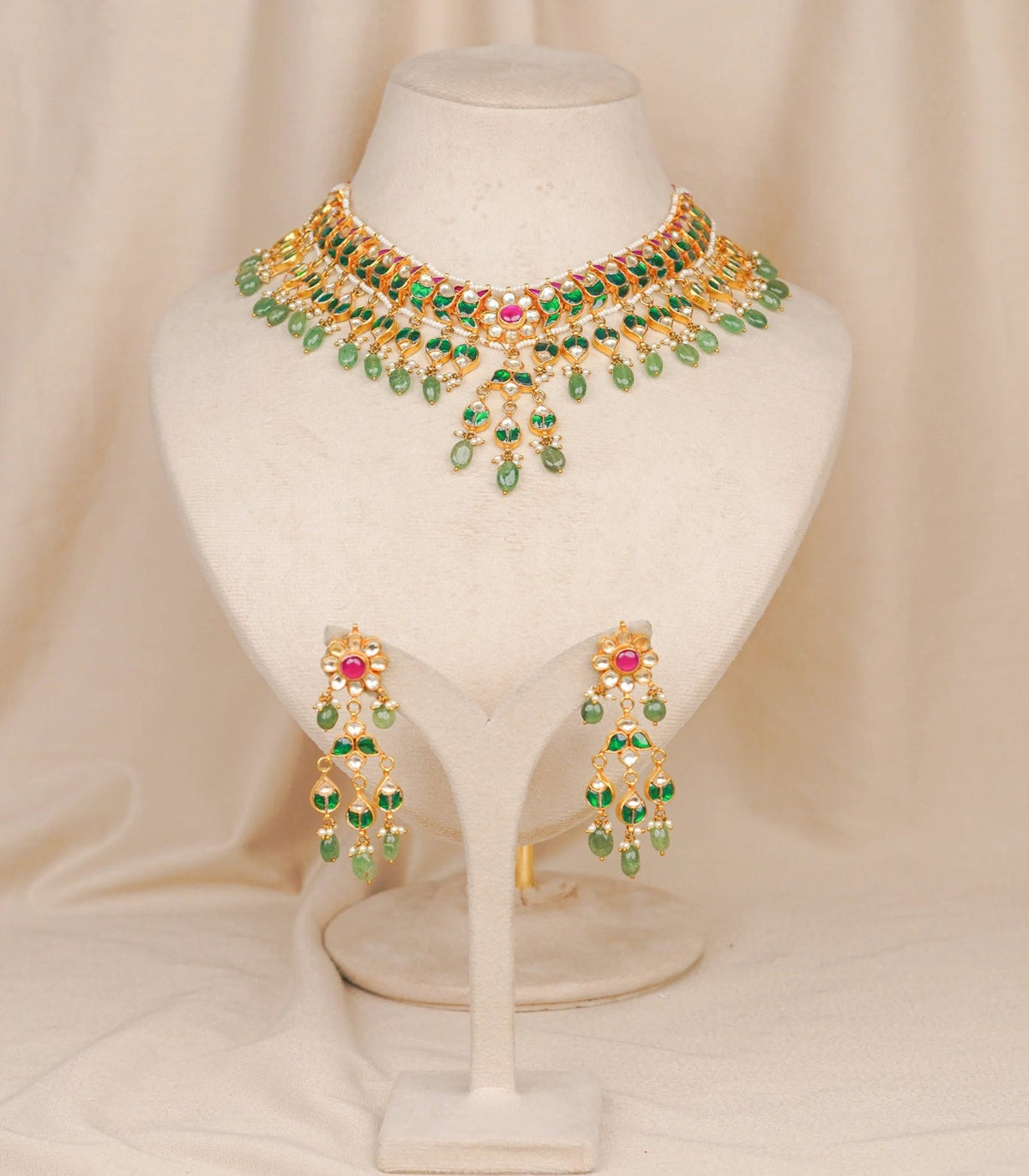 Jadtar Parrot Necklace - jadtar necklace in 1 gram gold forming by Dev Jewellers