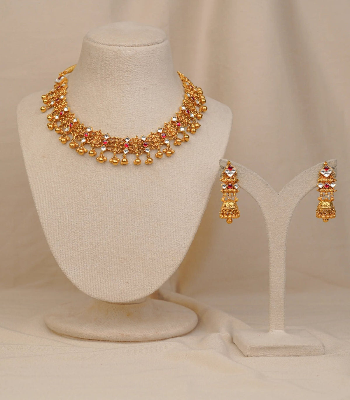 Antique Triangle Necklace - antique kundan necklace in 1 gram gold forming by Dev Jewellers, view 1