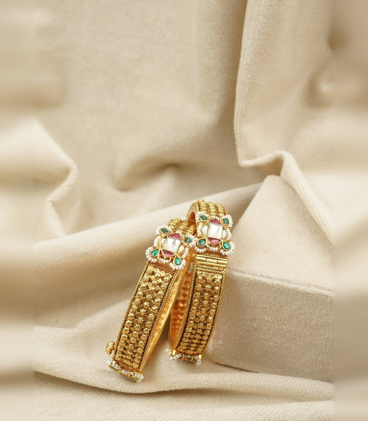 Antique Kundan Square Bangles - antique kundan bangles in 1 gram gold forming by Dev Jewellers, view 1