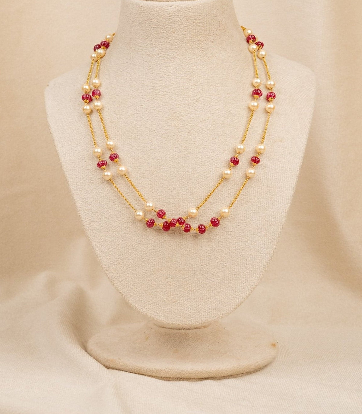 Dual-Tone Gold & Pearl Mala - moti mala in 1 gram gold forming by Dev Jewellers, view 1