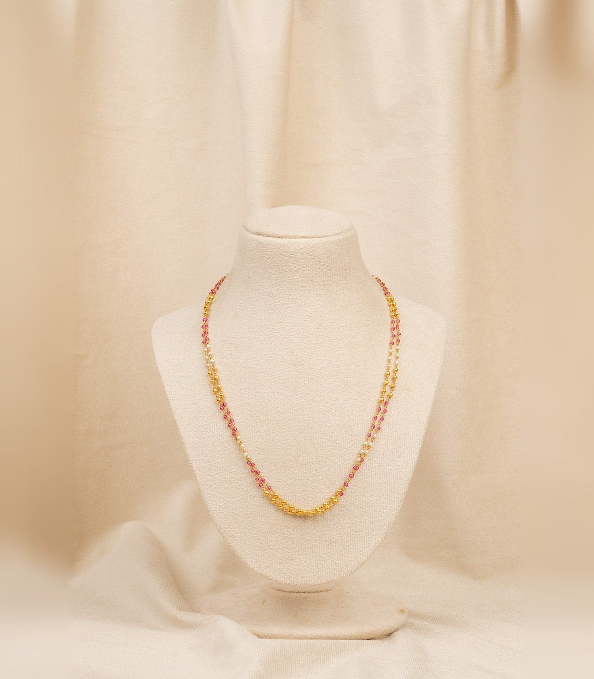 Pearl & Chain Dual Layer Mala - moti mala in 1 gram gold forming by Dev Jewellers