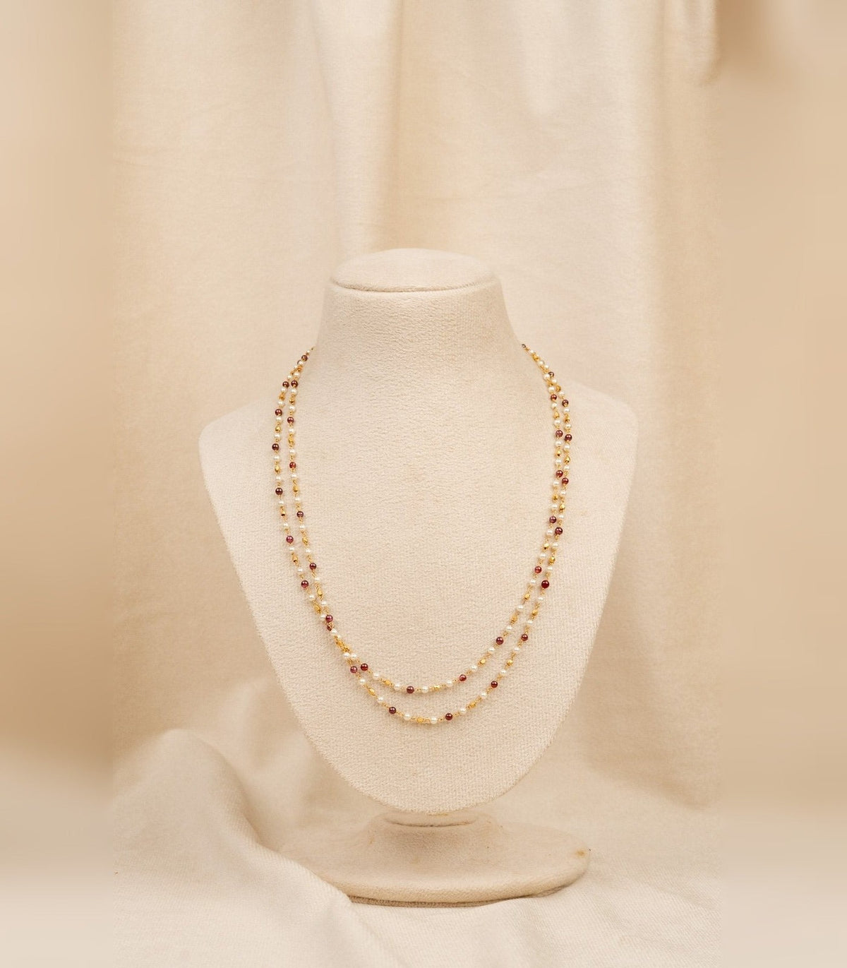 Ruby & Pearl Layered Mala - moti mala in 1 gram gold forming by Dev Jewellers