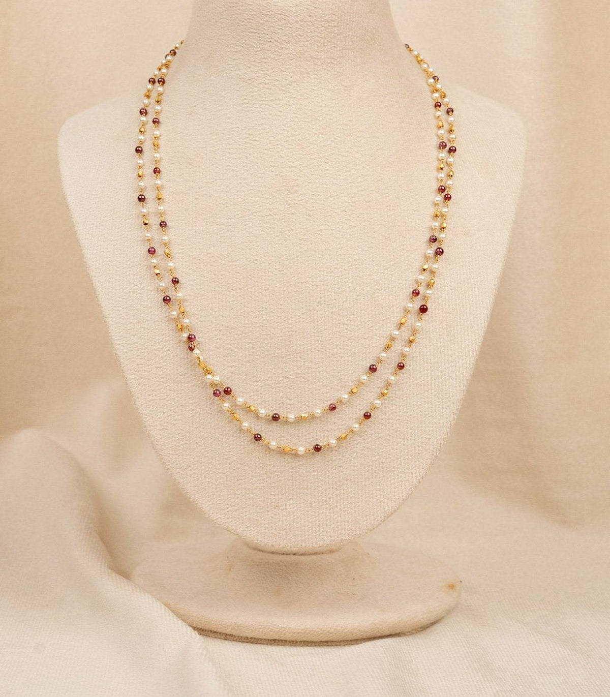 Pearl & Gold Bead Layered Mala - moti mala in 1 gram gold forming by Dev Jewellers