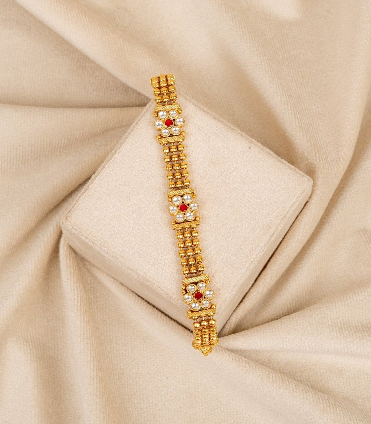 Circular Kundan Linked Bracelet - antique kundan bracelet in 1 gram gold forming by Dev Jewellers, view 1