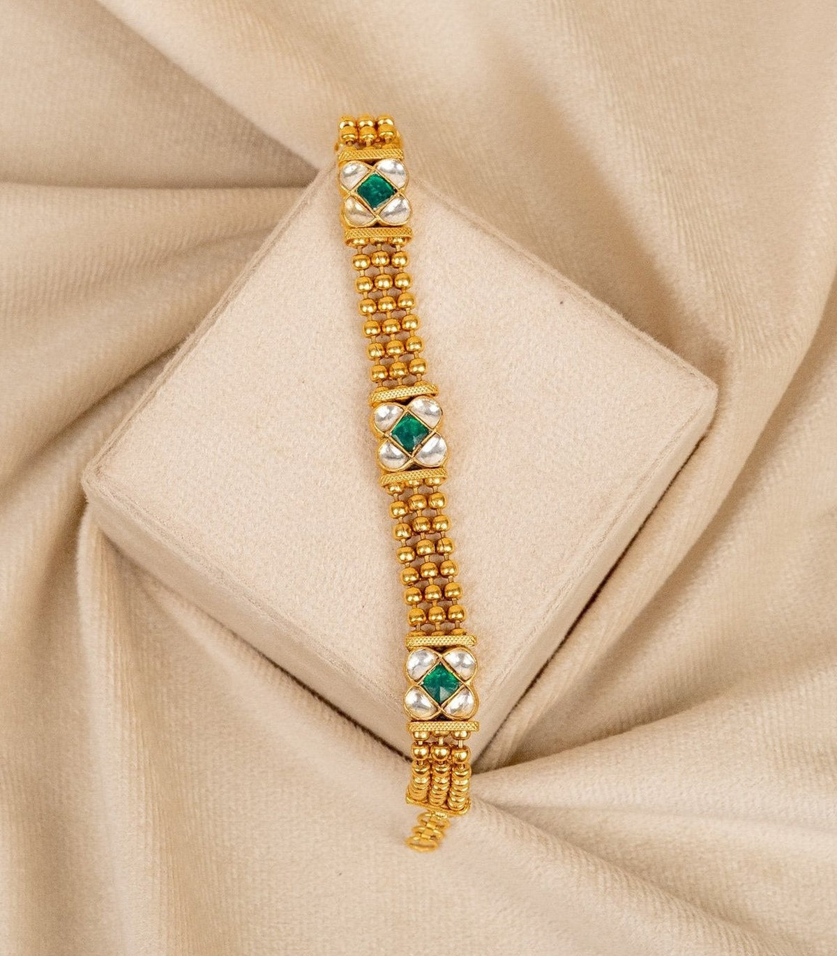 Engraved Gold Disc Bracelet - antique kundan bracelet in 1 gram gold forming by Dev Jewellers, view 1