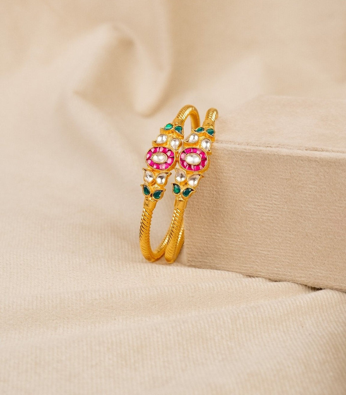 Antique Vadiya Bangles - antique kundan bangles in 1 gram gold forming by Dev Jewellers