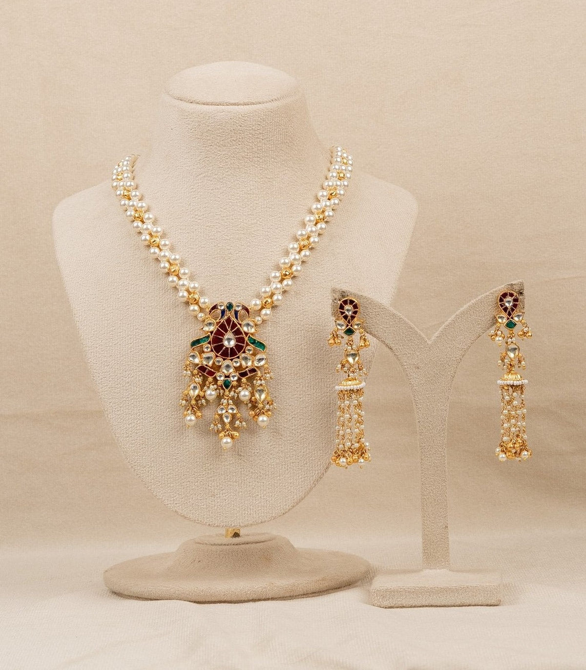 Pearl & Kundan Bridal Necklace Set - moti & kundan necklace set in 1 gram gold forming by Dev Jewellers, view 1