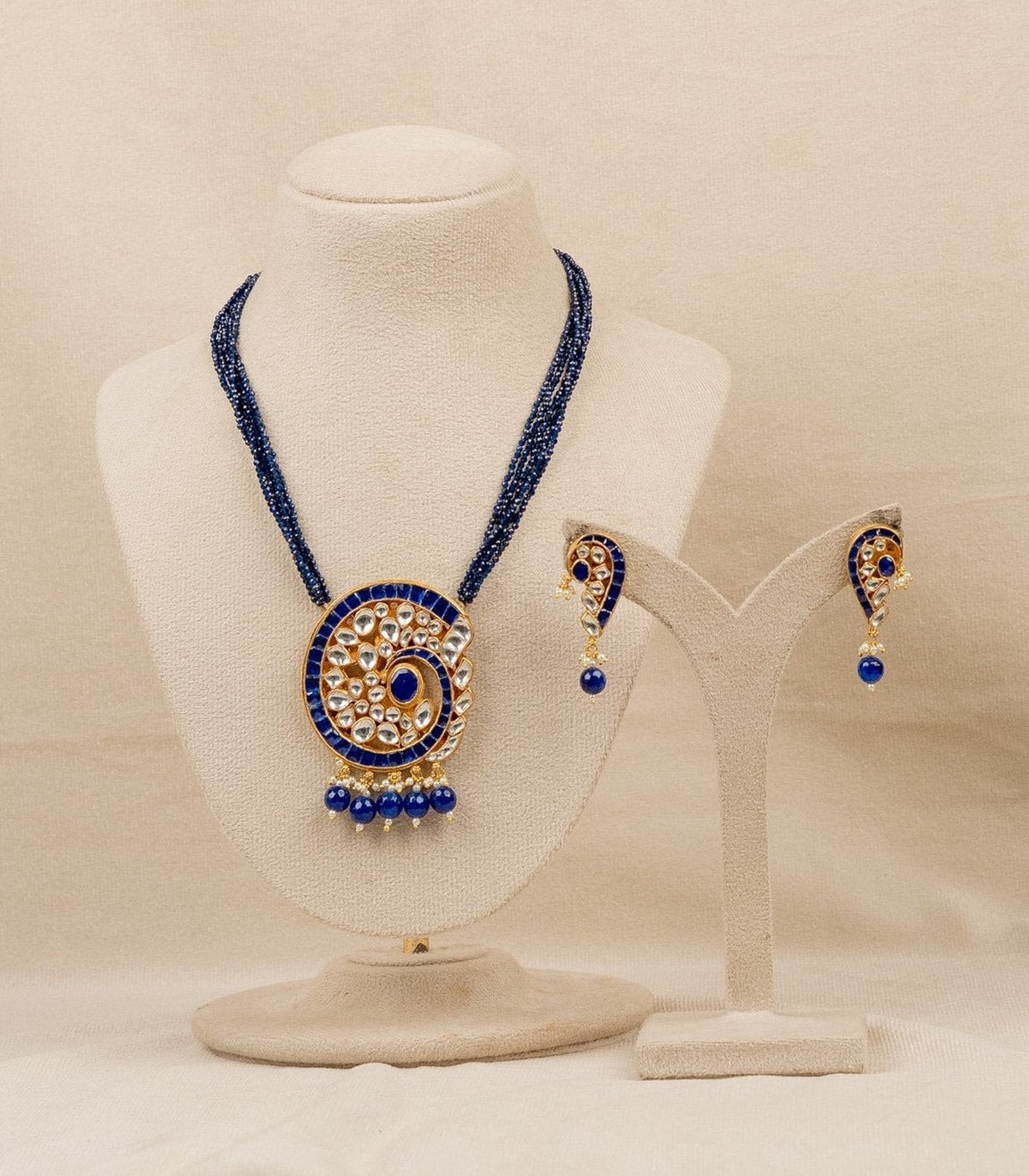 Royal Blue Kundan Necklace Set - jadtar kundan necklace set in 1 gram gold forming by Dev Jewellers, view 1