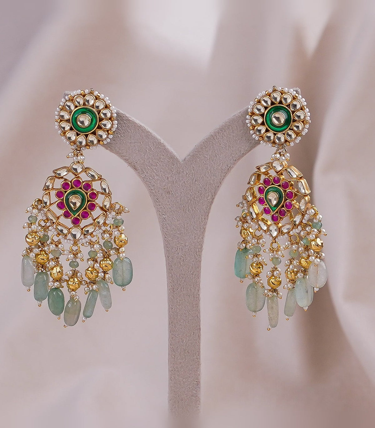 Jadtar Earrings - jadtar kundan earrings in 1 gram gold forming by Dev Jewellers