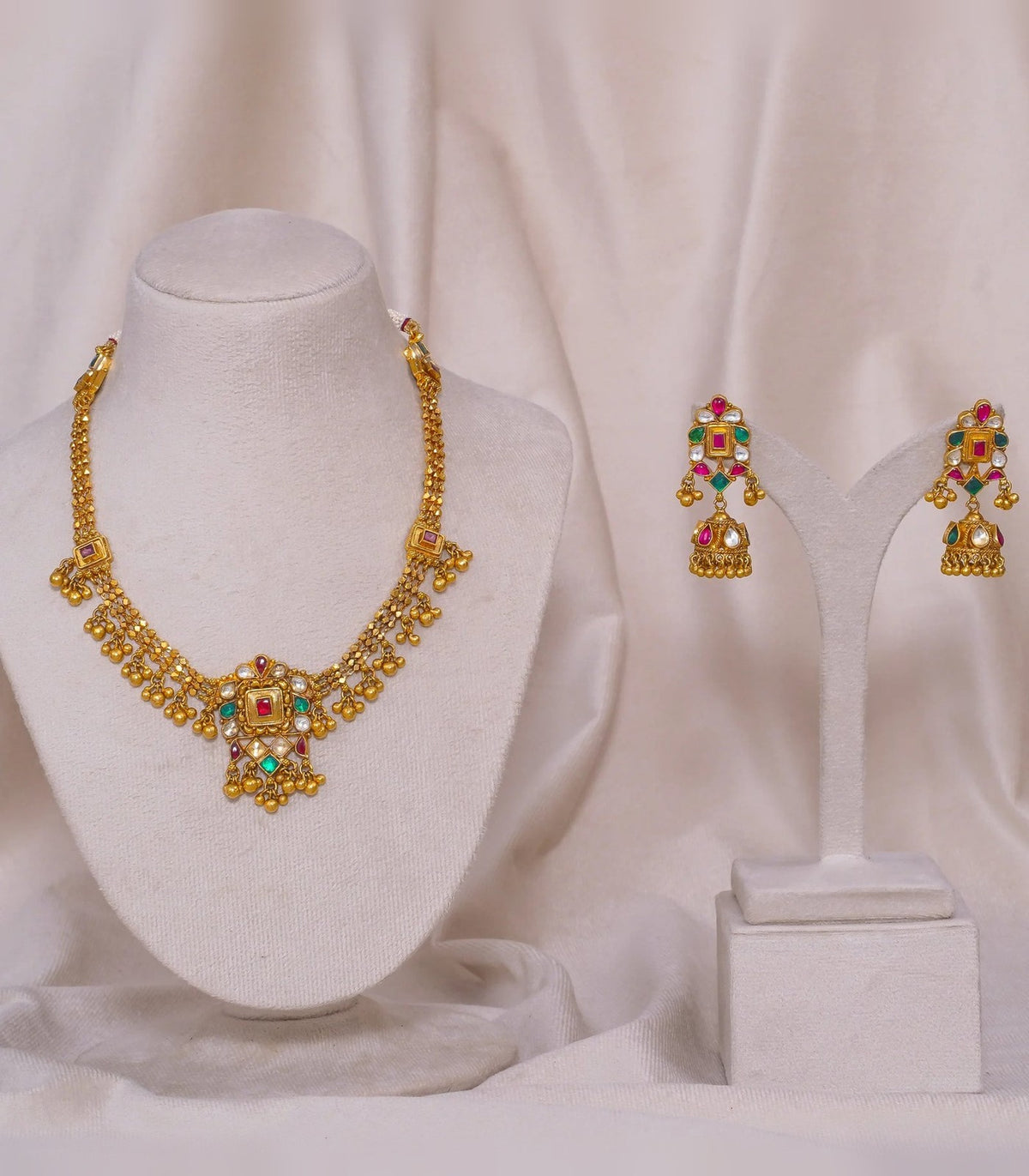 Antique Heerakanthi Square Necklace - antique kundan necklace in 1 gram gold forming by Dev Jewellers, view 1