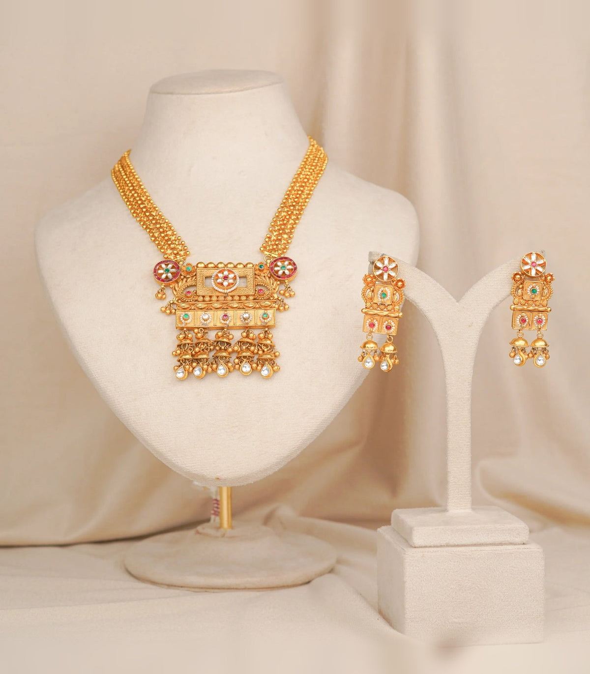 Antique Jaisalmeri Long Set - antique kundan long set in 1 gram gold forming by Dev Jewellers, view 1