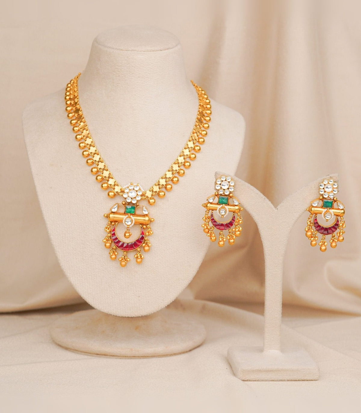Antique Half Moon Necklace - antique kundan necklace in 1 gram gold forming by Dev Jewellers